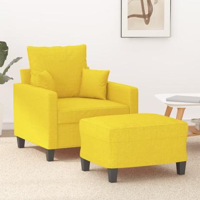 Fotoliu canapea cu taburet, galben deschis, 60 cm, textil GartenMobel Dekor