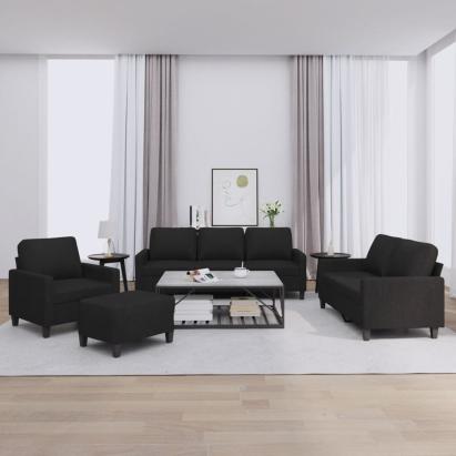 Set de canapele cu perne, 4 piese, negru, textil GartenMobel Dekor