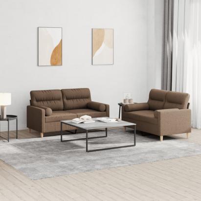 Set de canapele cu perne, 2 piese, maro, textil GartenMobel Dekor