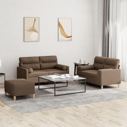 Set de canapele cu perne, 3 piese, maro, textil GartenMobel Dekor
