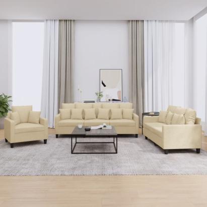 Set de canapele cu perne, 3 piese, crem, textil GartenMobel Dekor