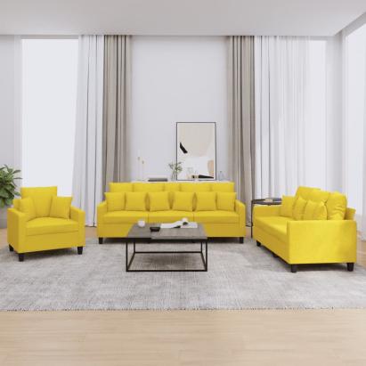 Set de canapele cu perne, 3 piese, galben deschis, textil GartenMobel Dekor