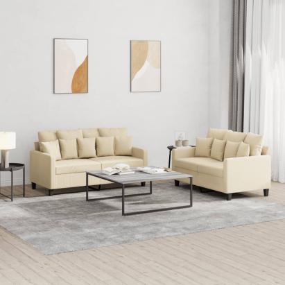 Set de canapele cu perne, 2 piese, crem, textil GartenMobel Dekor