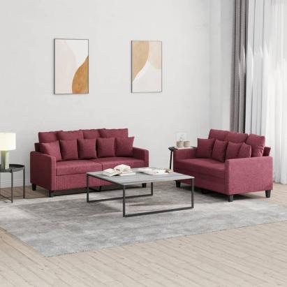 Set canapea cu perne, 2 piese, roșu vin, material textil GartenMobel Dekor
