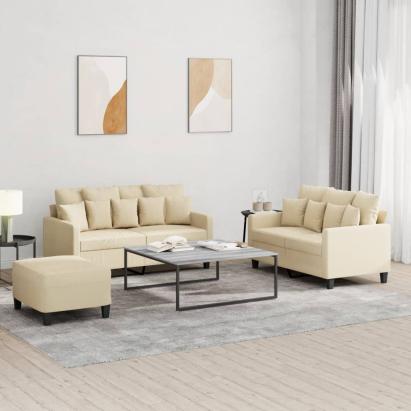 Set de canapele cu perne, 3 piese, crem, textil GartenMobel Dekor