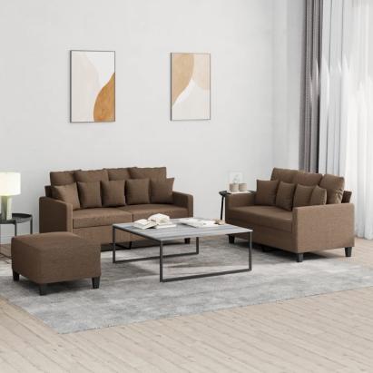 Set de canapele cu perne, 3 piese, maro, textil GartenMobel Dekor