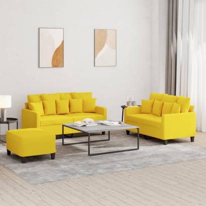 Set de canapele cu perne, 3 piese, galben deschis, textil GartenMobel Dekor