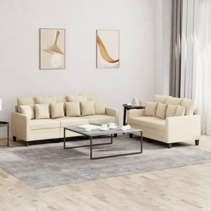 Set de canapele cu perne, 2 piese, crem, textil GartenMobel Dekor