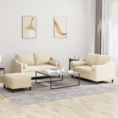 Set de canapele cu perne, 3 piese, crem, textil GartenMobel Dekor