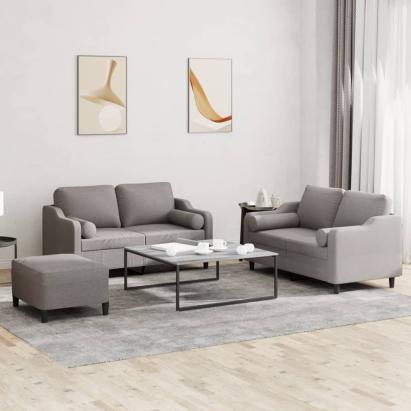 Set de canapele cu perne, 3 piese, gri taupe, textil GartenMobel Dekor
