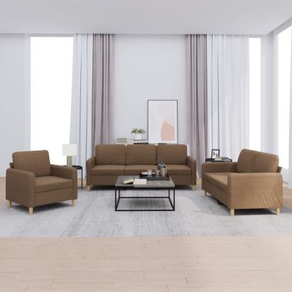Set de canapele cu perne, 3 piese, maro, textil GartenMobel Dekor