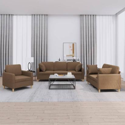 Set de canapele cu perne, 3 piese, maro, textil GartenMobel Dekor