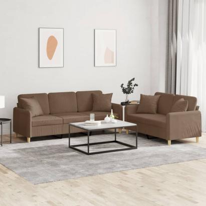 Set de canapele cu perne, 2 piese, maro, textil GartenMobel Dekor