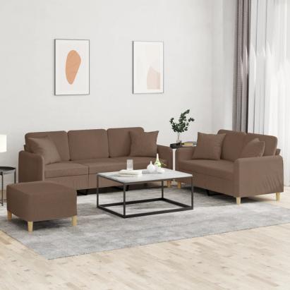 Set de canapele cu perne, 3 piese, maro, textil GartenMobel Dekor