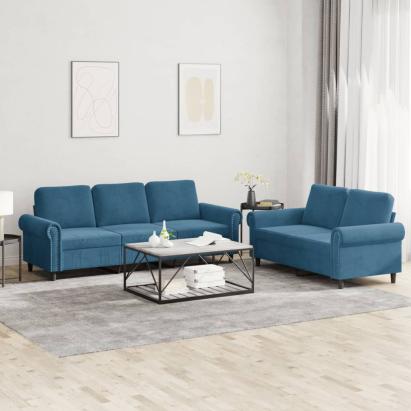 Set de canapele cu perne, 2 piese, albastru, catifea GartenMobel Dekor