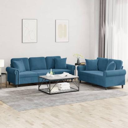 Set de canapele cu perne, 2 piese, albastru, catifea GartenMobel Dekor