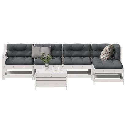 Set mobilier de grădină cu perne, 6 piese, alb, lemn masiv pin GartenMobel Dekor