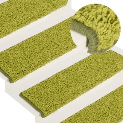 Covorașe pentru scări, 15 buc., 65x21x4 cm, margini dreptunghiulare verzi GartenMobel Dekor