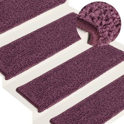 Covorașe pentru scări, 15 buc., 65x21x4 cm, violet închis, cu margini dreptunghiulare GartenMobel Dekor