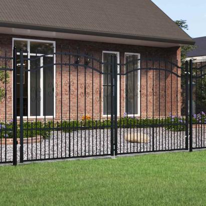 Poartă de gard cu vârf tip suliță, neagră, 305x150 cm, oțel vopsit în câmp electrostatic GartenMobel Dekor