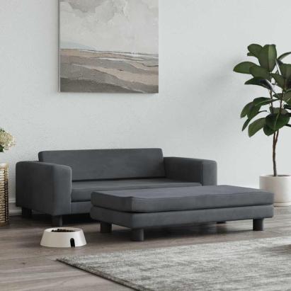 Pat pentru câini cu extensie, gri închis, 100x50x30 cm, catifea GartenMobel Dekor