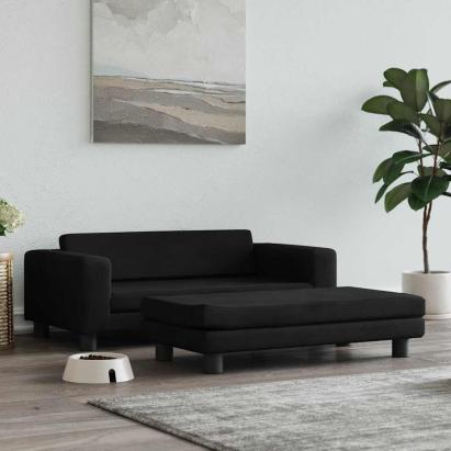 Pat pentru câini cu extensie, negru, 100x50x30 cm, catifea GartenMobel Dekor