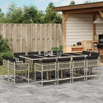 Set mobilier de grădină cu perne 13 piese gri deschis poliratan GartenMobel Dekor