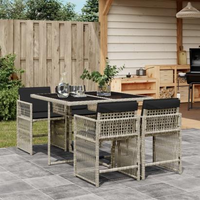 Set mobilier de grădină cu perne, 5 piese gri deschis poliratan GartenMobel Dekor