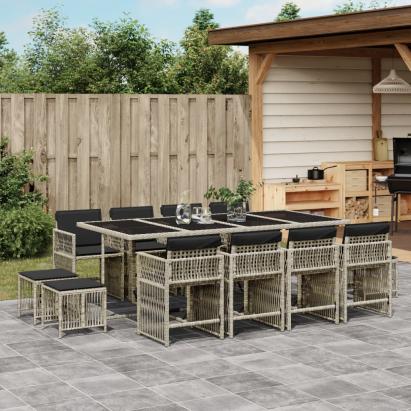 Set mobilier de grădină cu perne 13 piese gri deschis poliratan GartenMobel Dekor