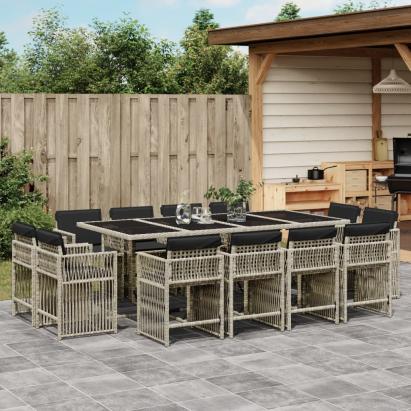 Set mobilier de grădină cu perne 13 piese gri deschis poliratan GartenMobel Dekor
