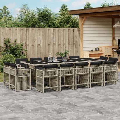 Set mobilier de grădină cu perne 15 piese gri deschis poliratan GartenMobel Dekor