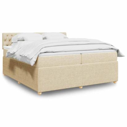 Pat box spring cu saltea, crem, 200x200 cm, textil GartenMobel Dekor