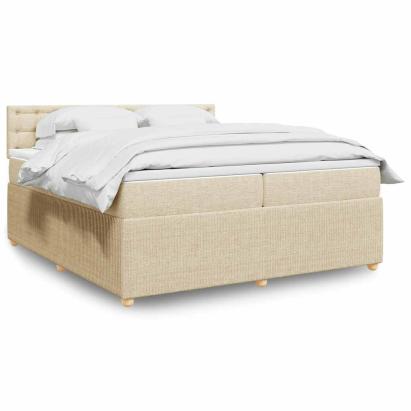 Pat box spring cu saltea, crem, 200x200 cm, textil GartenMobel Dekor
