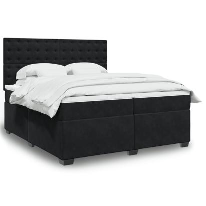 Pat box spring cu saltea, negru, 200x200 cm, catifea GartenMobel Dekor