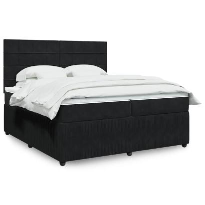 Pat box spring cu saltea, negru, 200x200 cm, catifea GartenMobel Dekor