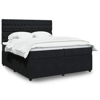 Pat box spring cu saltea, negru, 200x200 cm, catifea GartenMobel Dekor