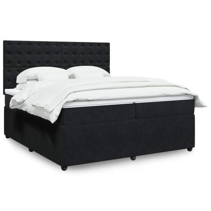 Pat box spring cu saltea, negru, 200x200 cm, catifea GartenMobel Dekor