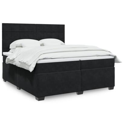 Pat box spring cu saltea, negru, 200x200 cm, catifea GartenMobel Dekor