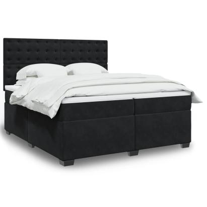 Pat box spring cu saltea, negru, 200x200 cm, catifea GartenMobel Dekor