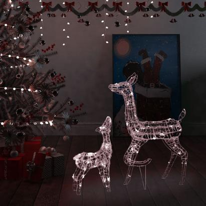 Decorațiune de Crăciun familie reni, 160 LED, alb cald, acril GartenMobel Dekor