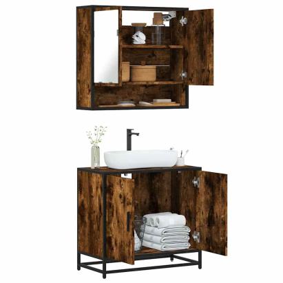 Set mobilier de baie, 2 piese, stejar fumuriu, lemn prelucrat GartenMobel Dekor