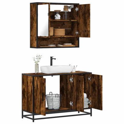 Set mobilier de baie, 2 piese, stejar fumuriu, lemn prelucrat GartenMobel Dekor