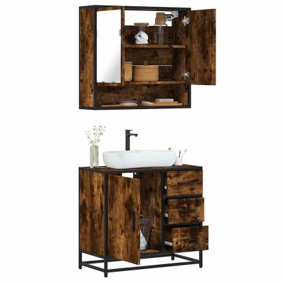 Set mobilier de baie, 2 piese, stejar fumuriu, lemn prelucrat GartenMobel Dekor