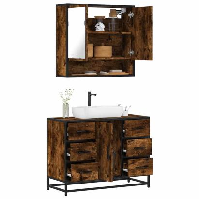 Set mobilier de baie, 2 piese, stejar fumuriu, lemn prelucrat GartenMobel Dekor