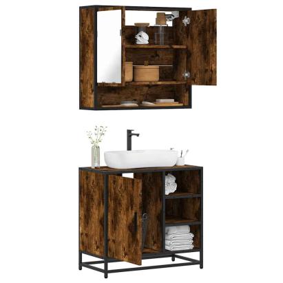 Set mobilier de baie, 2 piese, stejar fumuriu, lemn prelucrat GartenMobel Dekor