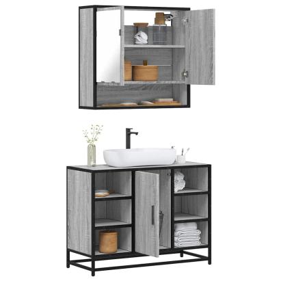 Set mobilier de baie, 2 piese, gri sonoma, lemn prelucrat GartenMobel Dekor