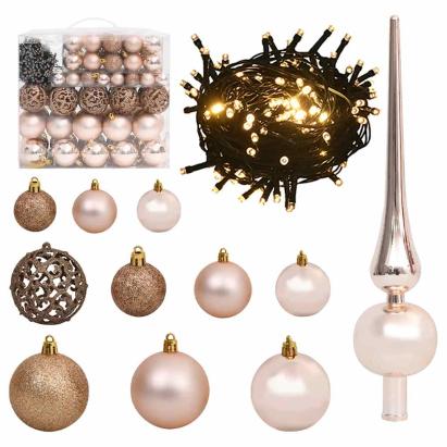 Set globuri Crăciun cu vârf & 300 LED-uri 120 piese, roz auriu GartenMobel Dekor