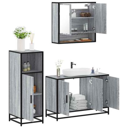 Set mobilier de baie, 3 piese, gri sonoma, lemn prelucrat GartenMobel Dekor