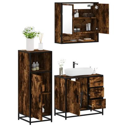 Set mobilier de baie, 3 piese, stejar fumuriu, lemn prelucrat GartenMobel Dekor