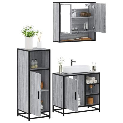 Set mobilier de baie, 3 piese, gri sonoma, lemn prelucrat GartenMobel Dekor